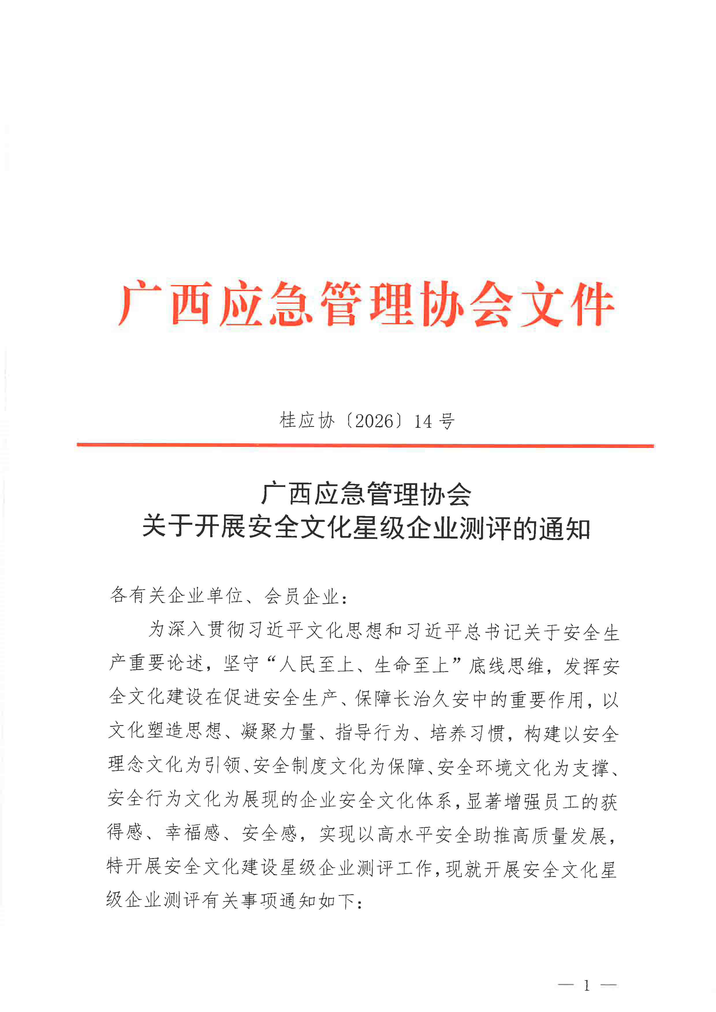 关于开展安全文化星级企业测评的通知